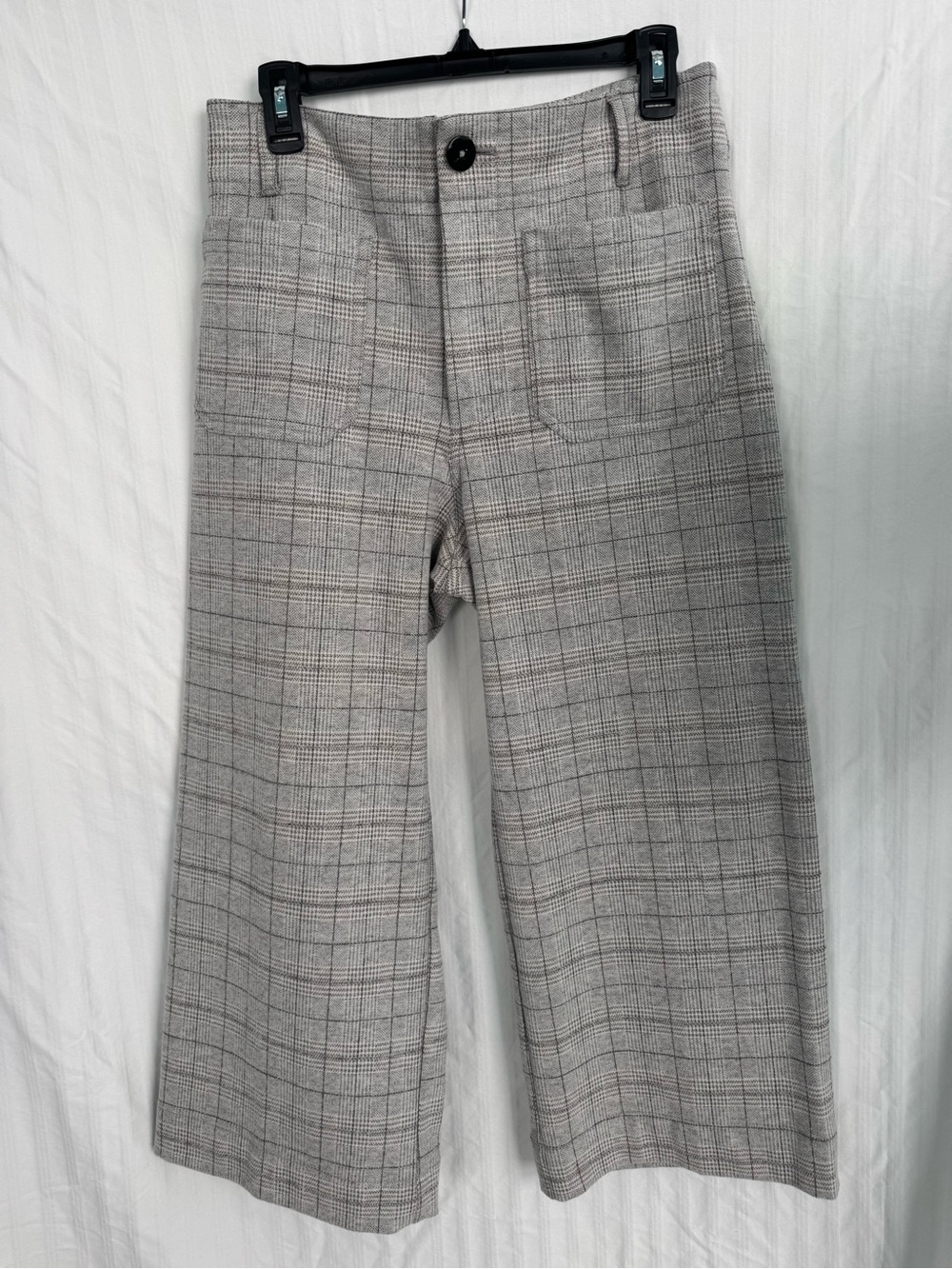 Anthropologie Maeve The Colette Cropped Wide-Leg Pant Gray Checked Knit